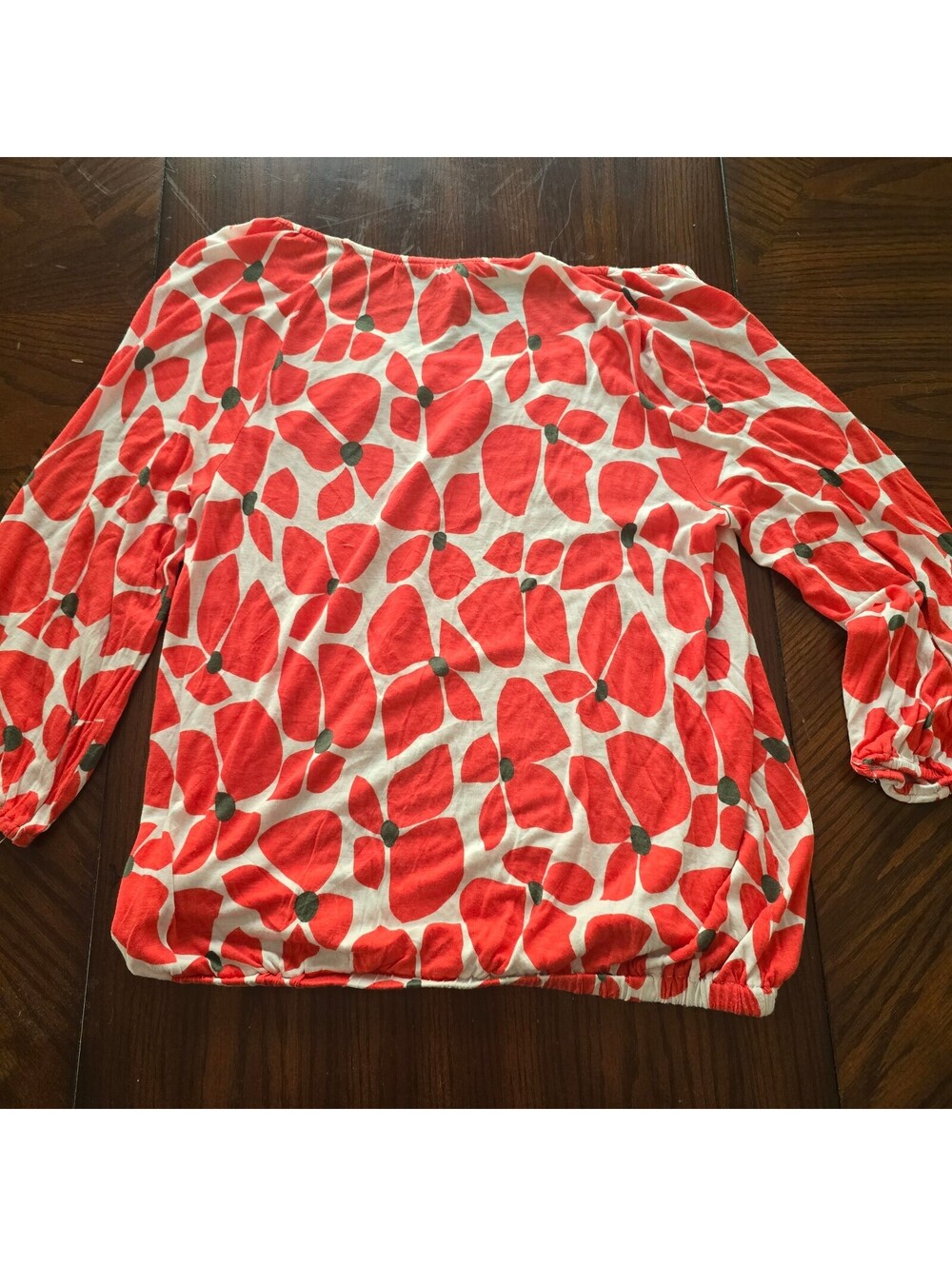 Old Navy red pink leaf print peasant top